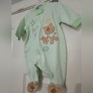 Vintage just born Soft green and white baby jumper teddy bear size 0-3 months